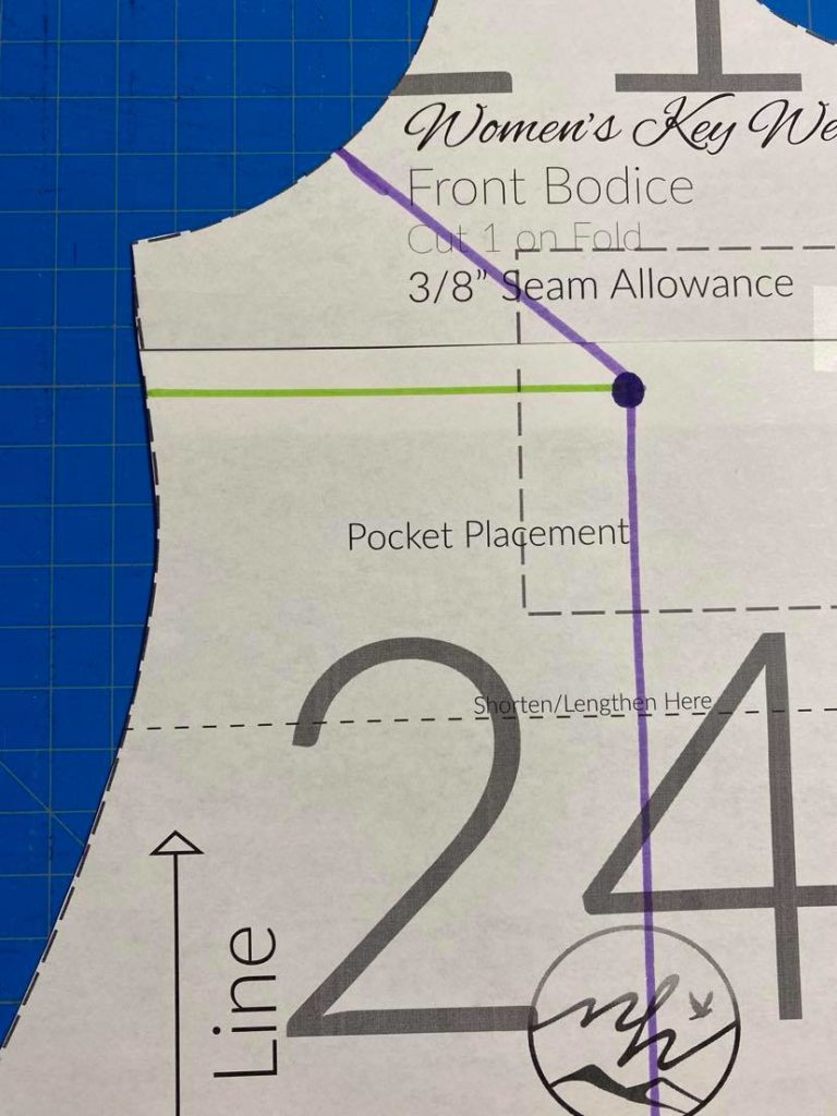 Draw line from apex straight out to side seam